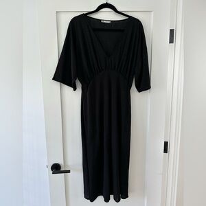 Black vneck batwing Zara knee length dress. M, worn once.